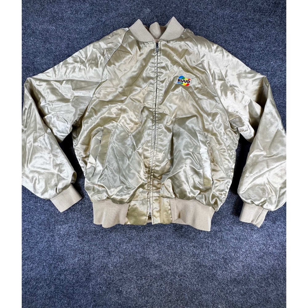 #617 Vintage King Louie RUUD Satin Bomber Jacket Gold Mens Medium Made in USA